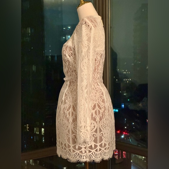 🆕 BRONX & BANCO 🧿 NWOT Casey White Lace Long Sleeve Mini Dress, Sz S / US 4 - Picture 8 of 16